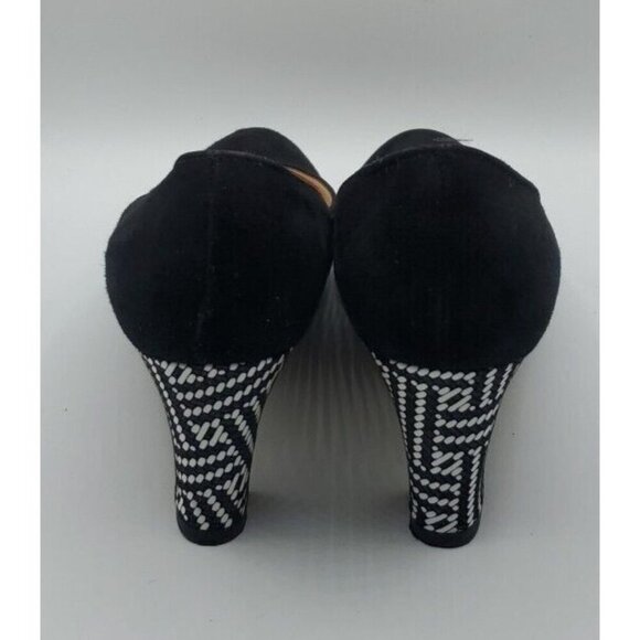 Linea Raffaella Black Suede Geo Designed Heels Pump VERA GOMMA SZ 39.5/8.5 Italy - Picture 5 of 14